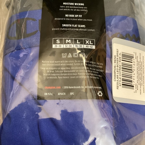 CHAMPION Tech Performance Vapor Technology X-Temp Boxer Briefs XL Blue Black - Picture 5 of 6